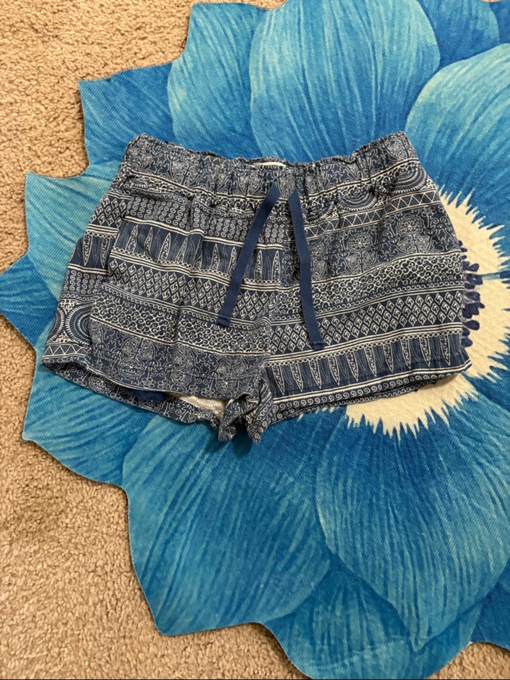 Women's Navy Patterned Athletic Drawstring Shorts